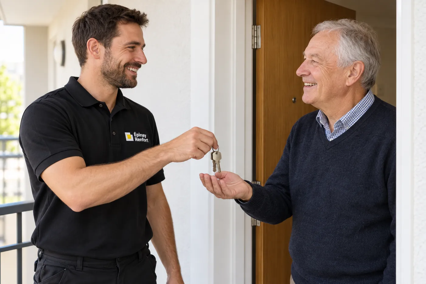 Remise des clés à un habitant une fois l'intervention terminée